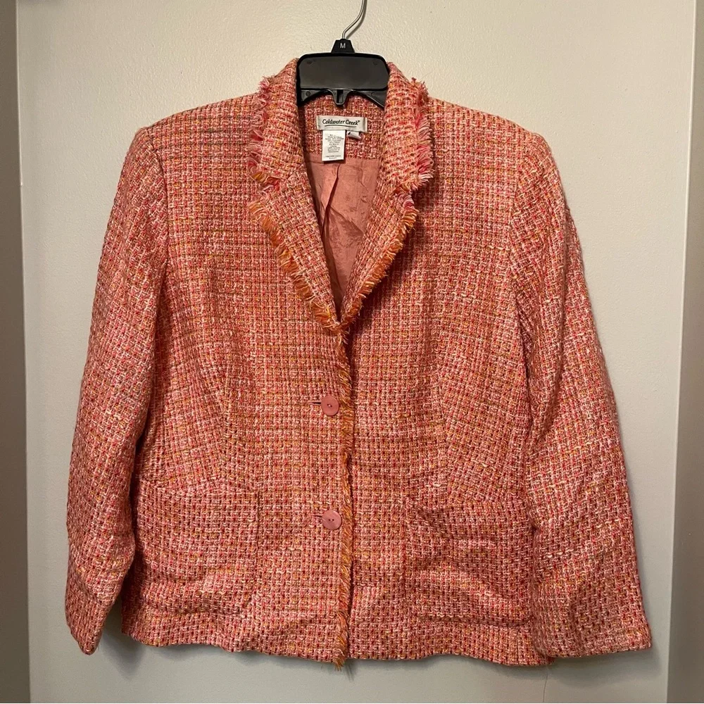 Coldwater Creek Pink Tweed Women's jacket spring transitional blazer EUC 14‎